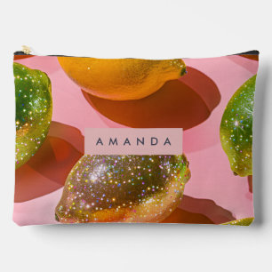 Personalized Glitter Lemon Citrus Design Accessory Pouch