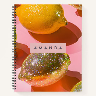 Personalized Glitter Lemon Citrus Design Notebook