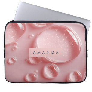 Personalized Glossy Blush Pink Water Droplets  Laptop Sleeve