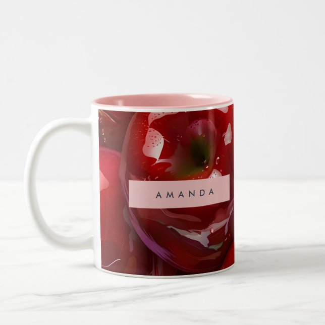 Personalized Glossy Red Apple Design Two-Tone Coffee Mug (Left)