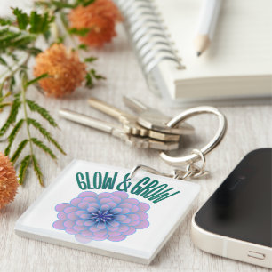 Personalized Glow & Grow Aesthetic Floral Quote Key Ring