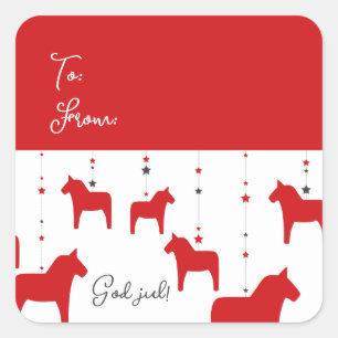 Personalized God jul! Dala Horse Square Sticker