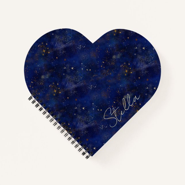 Personalized Gold and Navy Stars Notebook (Front)