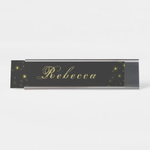 Personalized Gold and sparkles stars on black Desk Name Plate