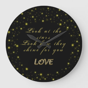 Personalized Gold and sparkles stars on black   Large Clock