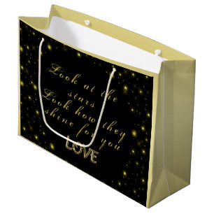 Personalized Gold and sparkles stars on black Large Gift Bag