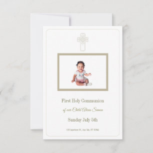 Personalized Gold and White First Holy Communion RSVP Card