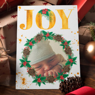 Personalized Gold Baby's First Christmas Photo Announcement