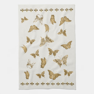 Personalized Gold Butterfly Fleur de Lis Matching Tea Towel