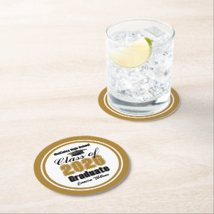 Personalized Gold Class of 2026 Graduation Party Round Paper Coaster