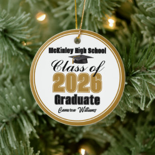 Personalized Gold Class of 2026 Graduation Photo Ceramic Tree Decoration