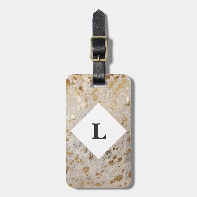 Personalized Gold Cowhide Print luggage tag (Front Vertical)