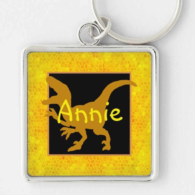 Personalized Gold Dinosaur Hide Key Ring (Front)