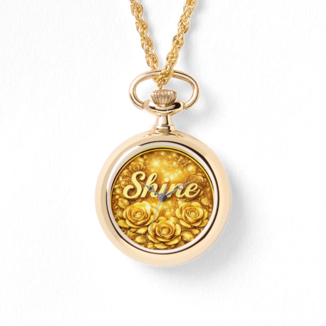 Personalized Gold Floral Necklace Watch (Front)