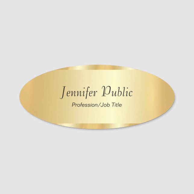 Personalized Gold Glamour Elegant Script Template Name Tag (Front)