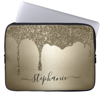 Personalized Gold Glitter Drip Laptop Sleeve