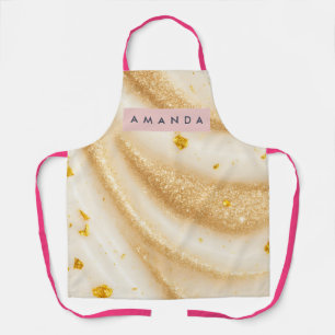 Personalized Gold Glitter Swirl on Pearl White Apron