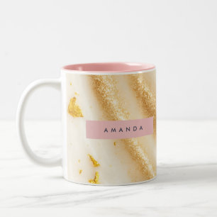 Personalized Gold Glitter Swirl on Pearl White Two-Tone Coffee Mug