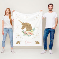 Personalized Gold Glitter Unicorn Blanket