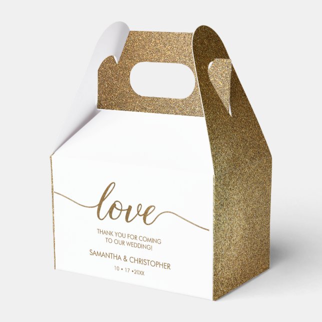 Personalized Gold Glitter Wedding Love Thank You Favour Box (Front Side)