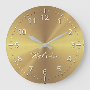 Personalized Gold Metallic Radial Texture Large Clock