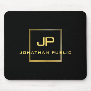 Personalized Gold Monogram Black Template Elegant Mouse Pad
