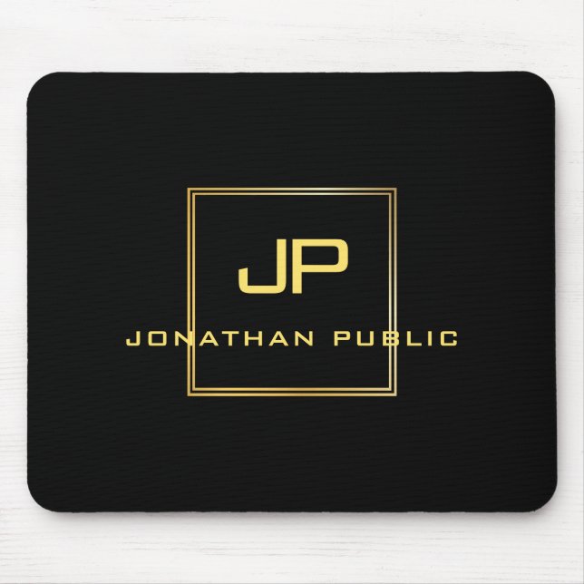 Personalized Gold Monogram Black Template Elegant Mouse Pad (Front)