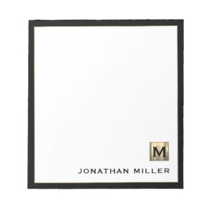 Personalized Gold Monogram Black White Notepad