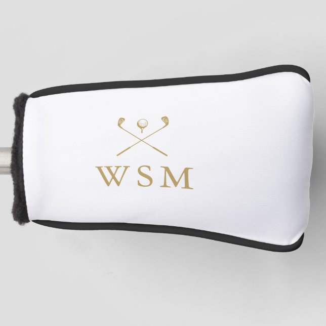Personalized Gold Monogram Golf Clubs Golf Head Cover (Front)