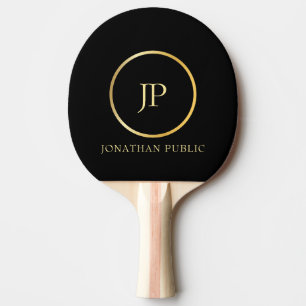 Personalized Gold Monogram Modern Elegant Black Ping Pong Paddle