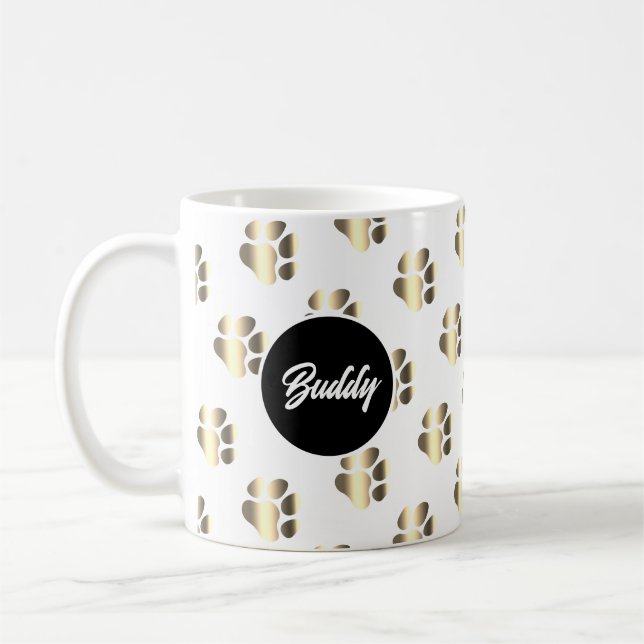 Personalized gold paws pattern pet lovers coffee mug (Left)