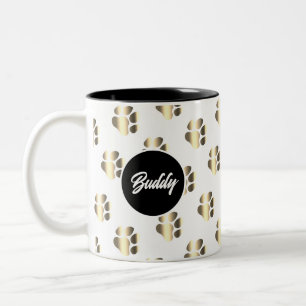 Personalized gold paws pattern pet lovers Two-Tone coffee mug