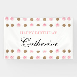 Personalized Gold & Pink Polka-Dot Birthday Banner