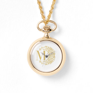 Personalized Gold Pocket Watch with Initial M 