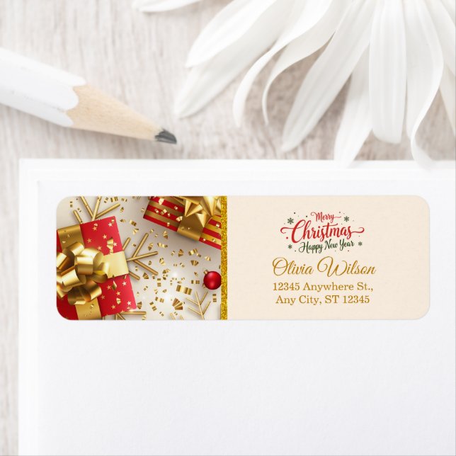 Personalized Gold & Red Festive Holiday Mailing (Insitu)