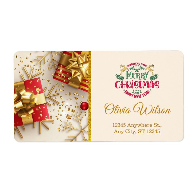 Personalized Gold & Red Festive Holiday Mailing (Front)