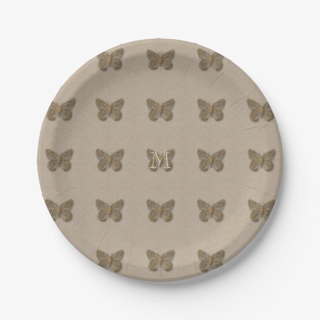 Personalized Golden Butterfly Linen Party Plates (Front)