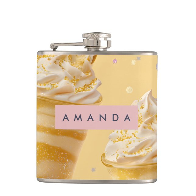 Personalized Golden Caramel Swirl Milkshake Hip Flask (Front)