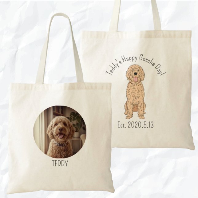 Personalized Golden Doodle Happy Gotcha Day Tote Bag (Creator Uploaded)