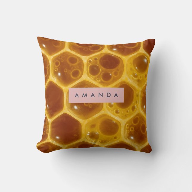 Personalized Golden Honeycomb Pattern Cushion (Front)