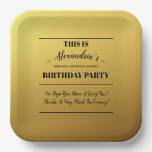 Personalized Golden Party Paper Plate