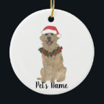 Personalized Golden Retriever Christmas Ceramic Tree Decoration<br><div class="desc">Make the nice list this year with a personalized Christmas ornament of your favorite little golden retriever elf in a santa hat and red and green holly wreath! For the sweetest gifts,  pair it with a matching art print or another item from my golden retriever collection!</div>