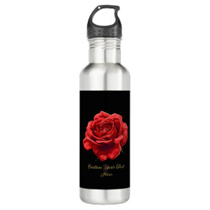 Personalized Golden Script Floral Red Rose 710 Ml Water Bottle