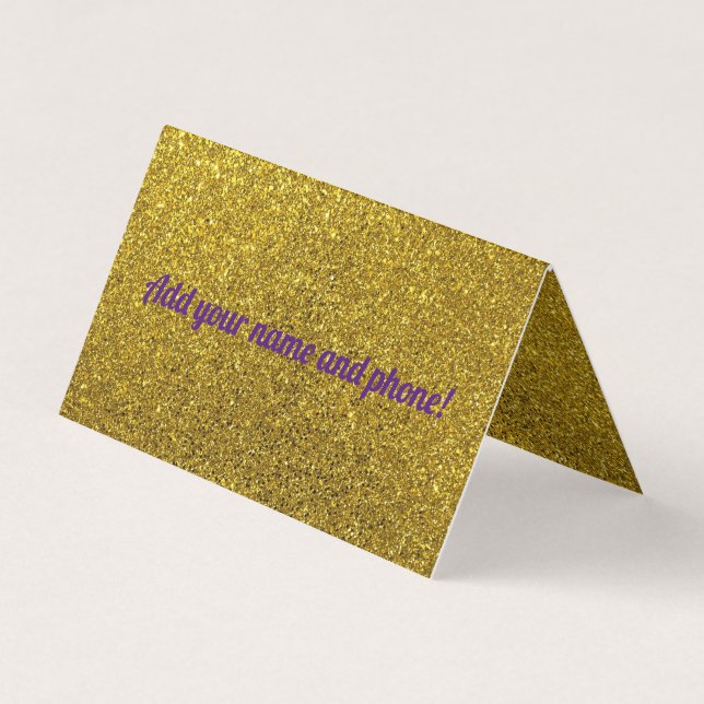 Personalized golden sparkling glitter business card (Front)