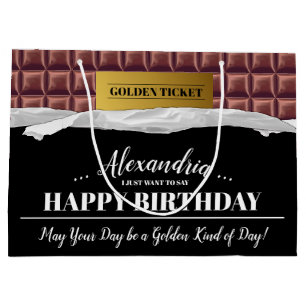 Personalized Golden Ticket Chocolate Bar Birthday Large Gift Bag
