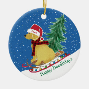 Personalized Goldendoodle Christmas Snow Sled Ceramic Tree Decoration