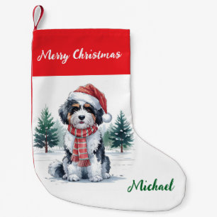 Personalized Goldendoodle Dog in Santa Hat  Small Christmas Stocking