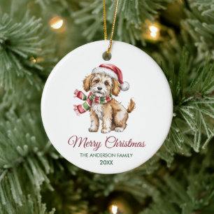 Personalized Goldendoodle Dog Santa Hat Christmas Ceramic Tree Decoration