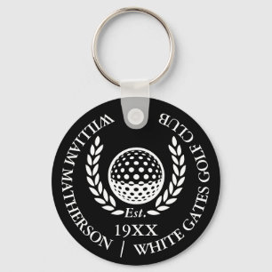 Personalized Golf Club Name Black And White Key Ring