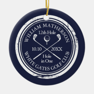 Personalized Golf Hole in One Keepsake Navy Blue Ceramic Tree Decoration